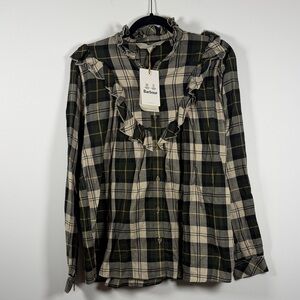 NWT Barbour Green and Cream Plaid Ruffle Shirt